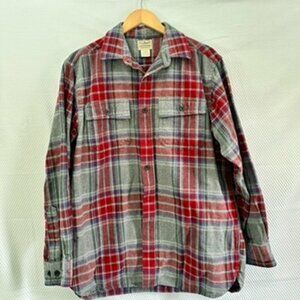 L.L. Bean Signature 1933 Chamois Cloth Flannel Shirt Red Gray Plaid Men's M reg